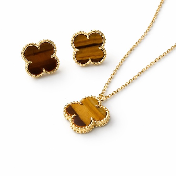 Alhambra Inspired Tiger Eye Jewelry Set